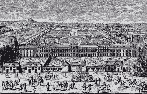 La place du Carrousel, les cours, le château et le jardin à la fin du XVIIe siècle (gravure d'Aveline).